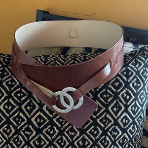 Brown Leather Belt with Silver Buckle